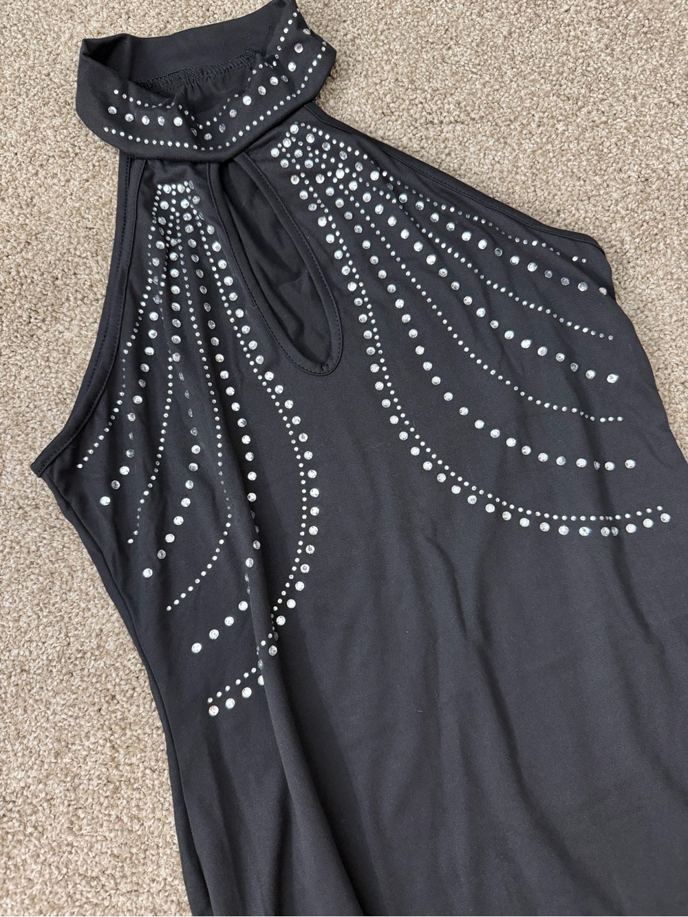 Black Halter Midi Dress with Sparkling Rhinestones